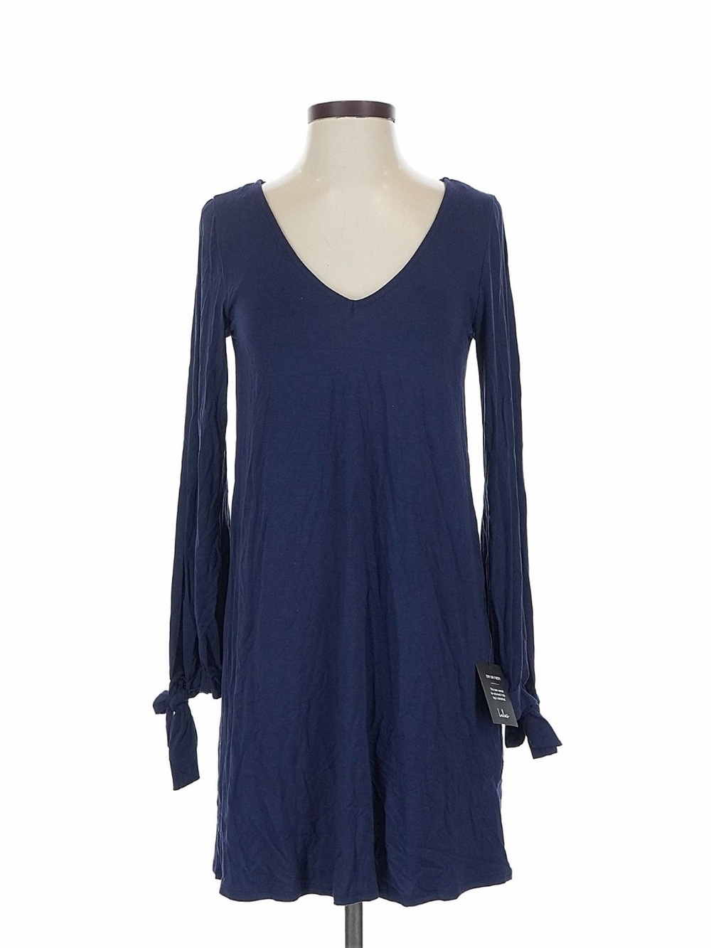 Lulu's Navy Long Sleeve V-Neck Tie Cuff Dress